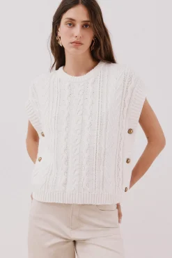 Cortefiel Chaleco botones laterales Marfil Outlet