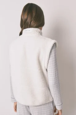 Women'secret Chaleco corto borreguito bordado blanco