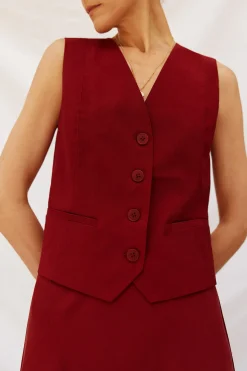 Cortefiel Chaleco de escote pico Granate New