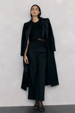 Pedro del Hierro Chaleco de punto bordado flecos Negro