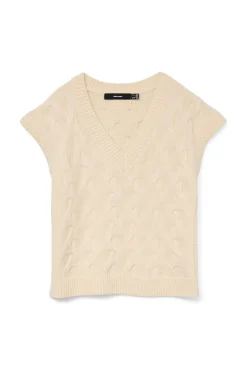 Vero Moda Chaleco de punto cuello pico Beige Online