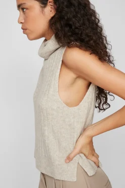 Vila Chaleco de punto de cuello vuelto Beige Hot