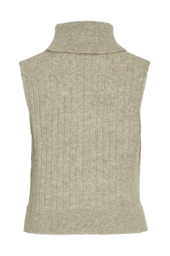 Vila Chaleco de punto de cuello vuelto Beige Hot