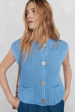 Pedro del Hierro Chaleco de punto hilatura de cinta Azul New