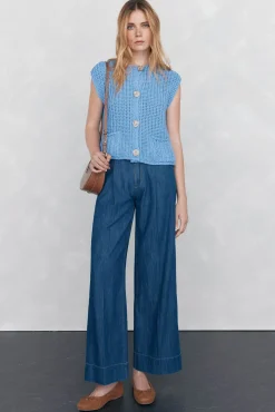 Pedro del Hierro Chaleco de punto hilatura de cinta Azul New