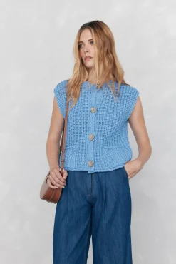 Pedro del Hierro Chaleco de punto hilatura de cinta Azul New