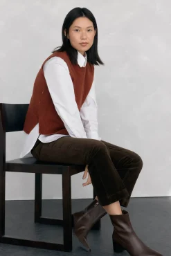 Pedro del Hierro Chaleco de punto lana calados Marr&oacute;n Sale