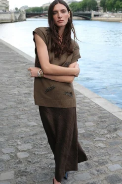 Pedro del Hierro Chaleco de punto pico con pedrería bordada Verde Discount