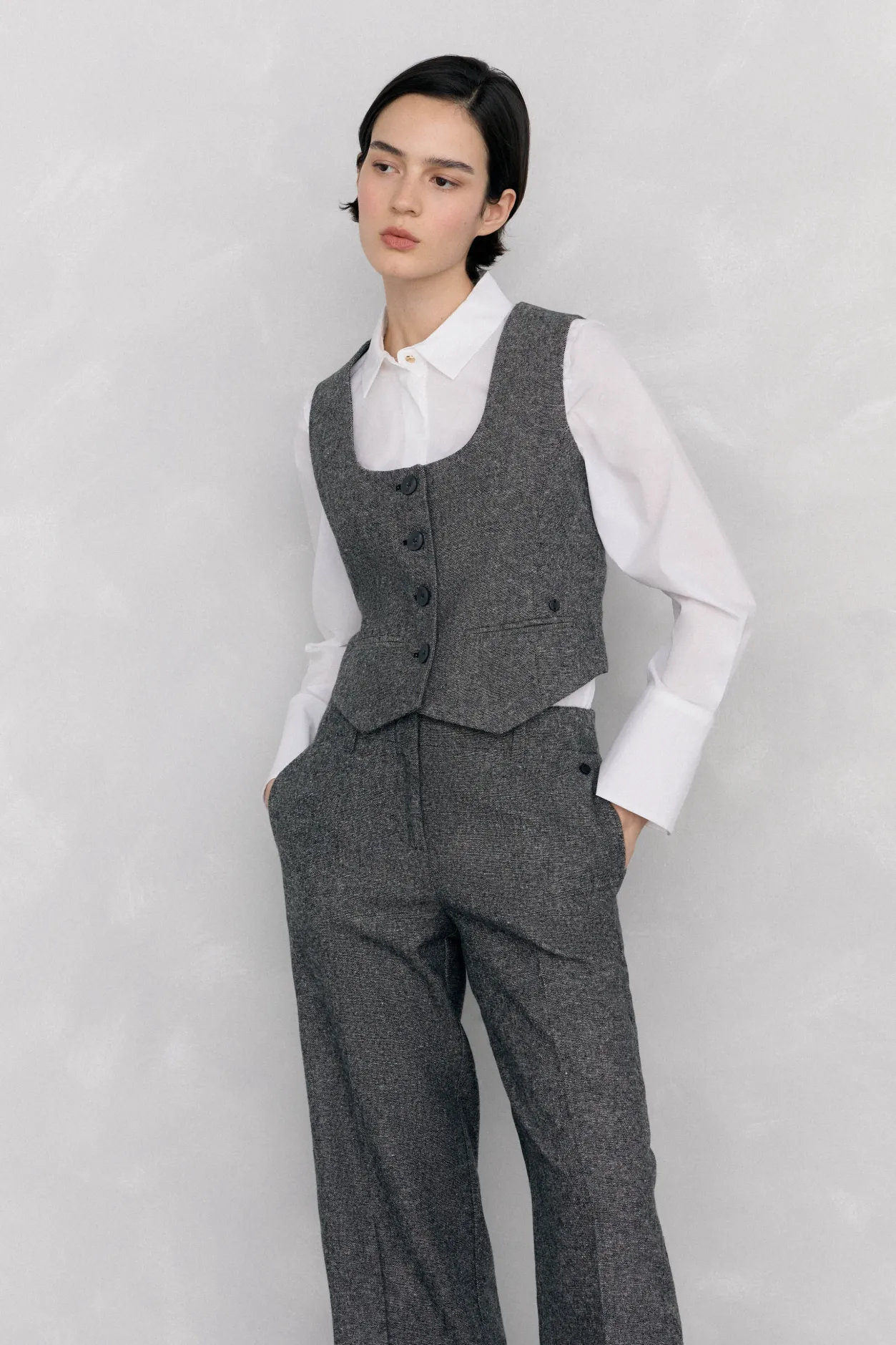 Pedro del Hierro Chaleco entallado cheviot Gris Best