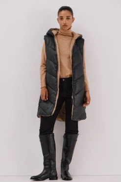 Cortefiel Chaleco largo reversible Negro Clearance