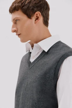 Cortefiel Chaleco punto algodón cashmere cuello pico Gris Online