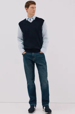 Cortefiel Chaleco punto algodón cashmere cuello pico Azul marino New