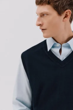 Cortefiel Chaleco punto algodón cashmere cuello pico Azul marino New