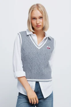 Springfield Chaleco punto bordado cereza gris