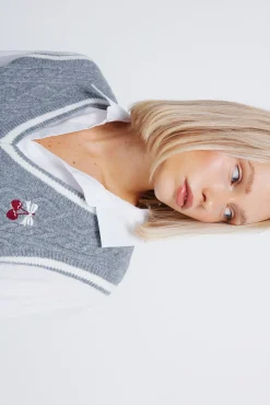 Springfield Chaleco punto bordado cereza gris