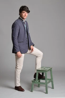 Cloking Chaqueta Austriaca Lino y Ante Azul marino Sale