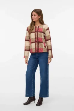 Vero Moda Chaqueta borrego estampado de cuadros Rosa Online