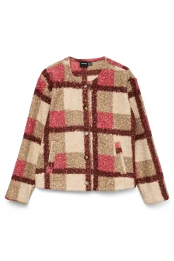 Vero Moda Chaqueta borrego estampado de cuadros Rosa Online