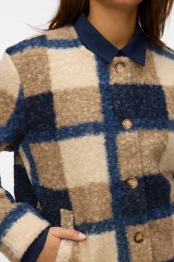 Vero Moda Chaqueta borrego estampado de cuadros Azul marino Discount