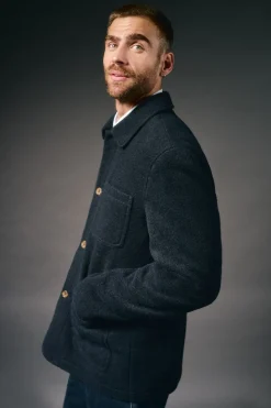 OOTO Chaqueta bouclé cuello camisero Azul marino New