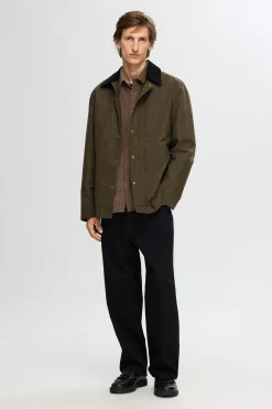 Selected Chaqueta con cuello de pana repelente al agua. Verde Outlet
