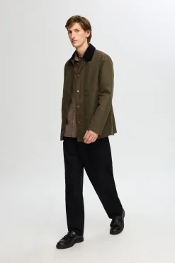 Selected Chaqueta con cuello de pana repelente al agua. Verde Outlet