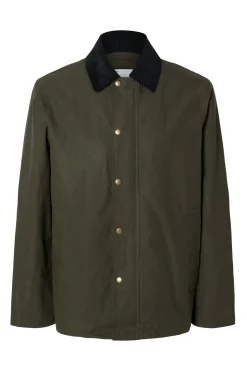 Selected Chaqueta con cuello de pana repelente al agua. Verde Outlet