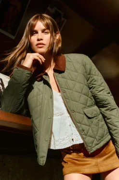 Springfield Chaqueta corta acolchada cuello pana kaki Online