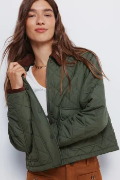 Springfield Chaqueta corta acolchada cuello pana kaki Online