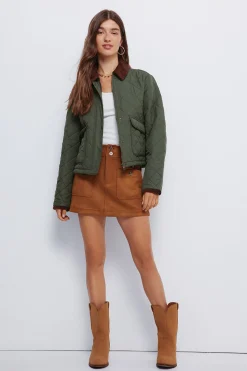 Springfield Chaqueta corta acolchada cuello pana kaki Online