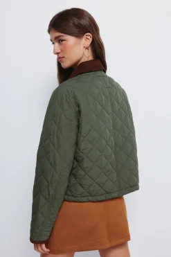 Springfield Chaqueta corta acolchada cuello pana kaki Online