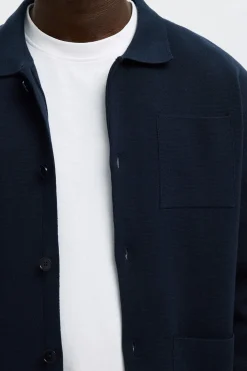 Selected Chaqueta cárdigan con bolsillos 100% algodón orgánico Azul marino Best