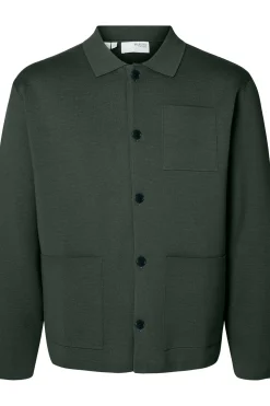 Selected Chaqueta cárdigan con bolsillos 100% algodón orgánico Verde oscuro Outlet