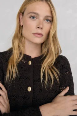 Pedro del Hierro Chaqueta de punto crochet Marr&oacute;n