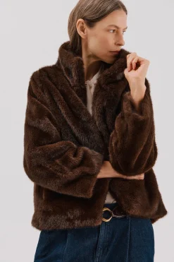 Cortefiel Chaqueta efecto pelo Marr&oacute;n oscuro Clearance