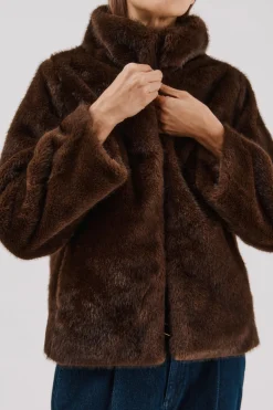 Cortefiel Chaqueta efecto pelo Marr&oacute;n oscuro Clearance