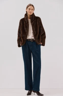 Cortefiel Chaqueta efecto pelo Marr&oacute;n oscuro Clearance