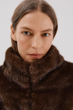 Cortefiel Chaqueta efecto pelo Marr&oacute;n oscuro Clearance