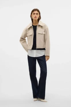 Vero Moda Chaqueta fieltro manga larga Beige Best