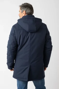 Privata Chaqueta larga con capucha Azul marino Sale