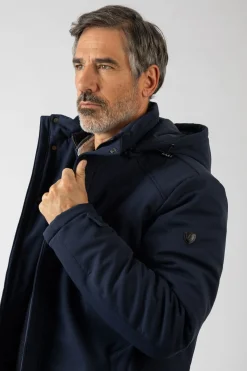 Privata Chaqueta larga con capucha Azul marino Sale