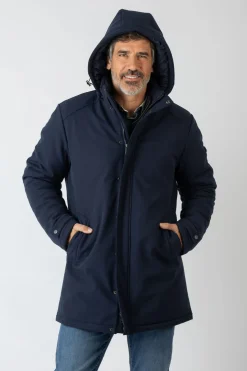 Privata Chaqueta larga con capucha Azul marino Sale