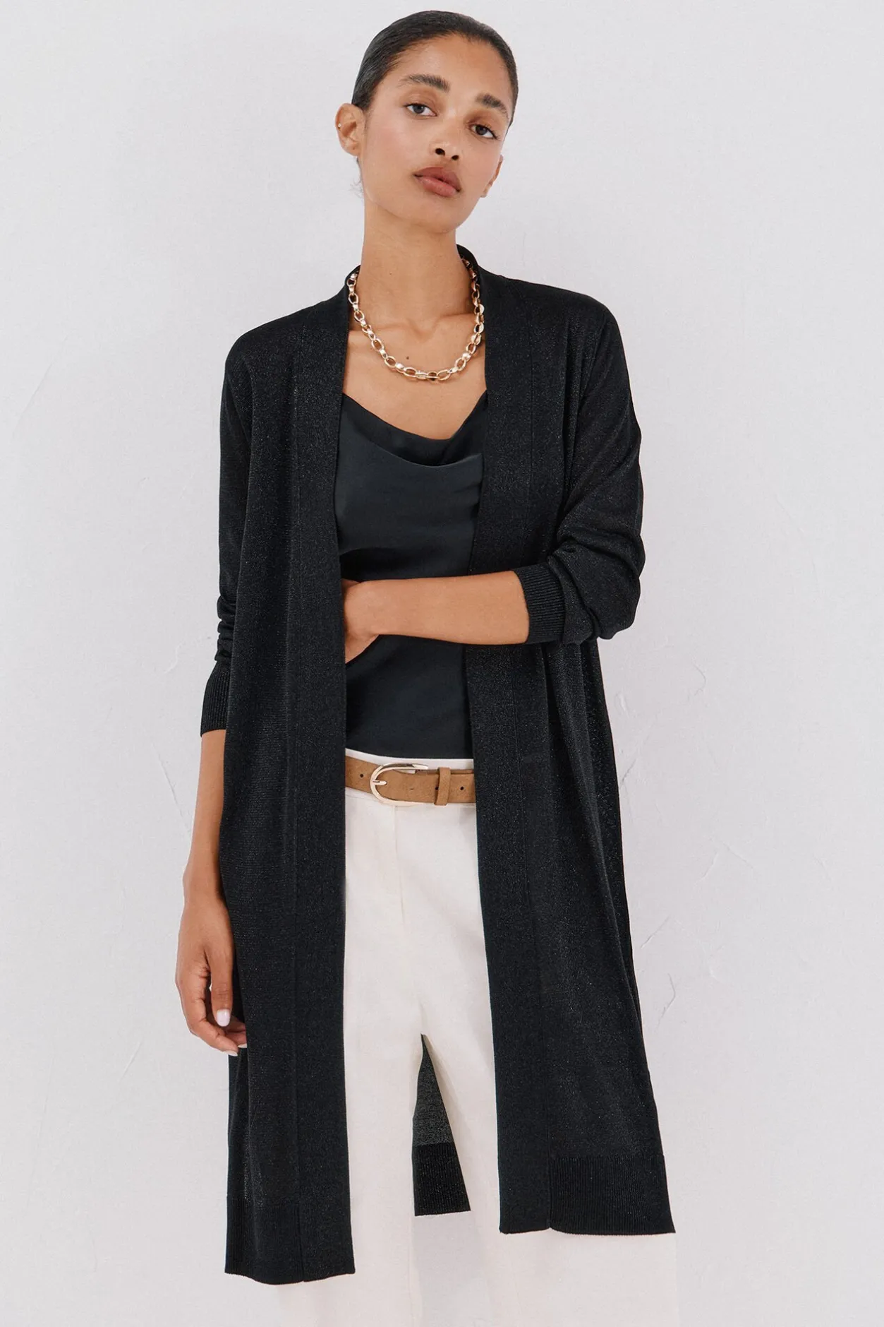 Cortefiel Chaqueta larga lurex Negro Hot