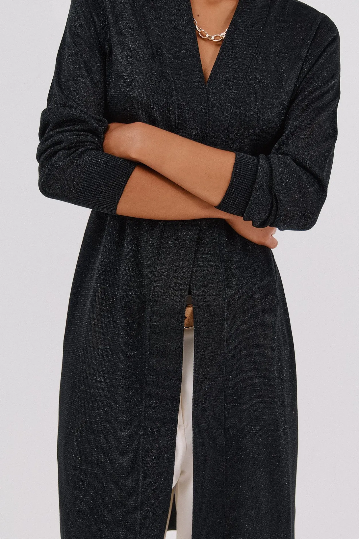 Cortefiel Chaqueta larga lurex Negro Hot