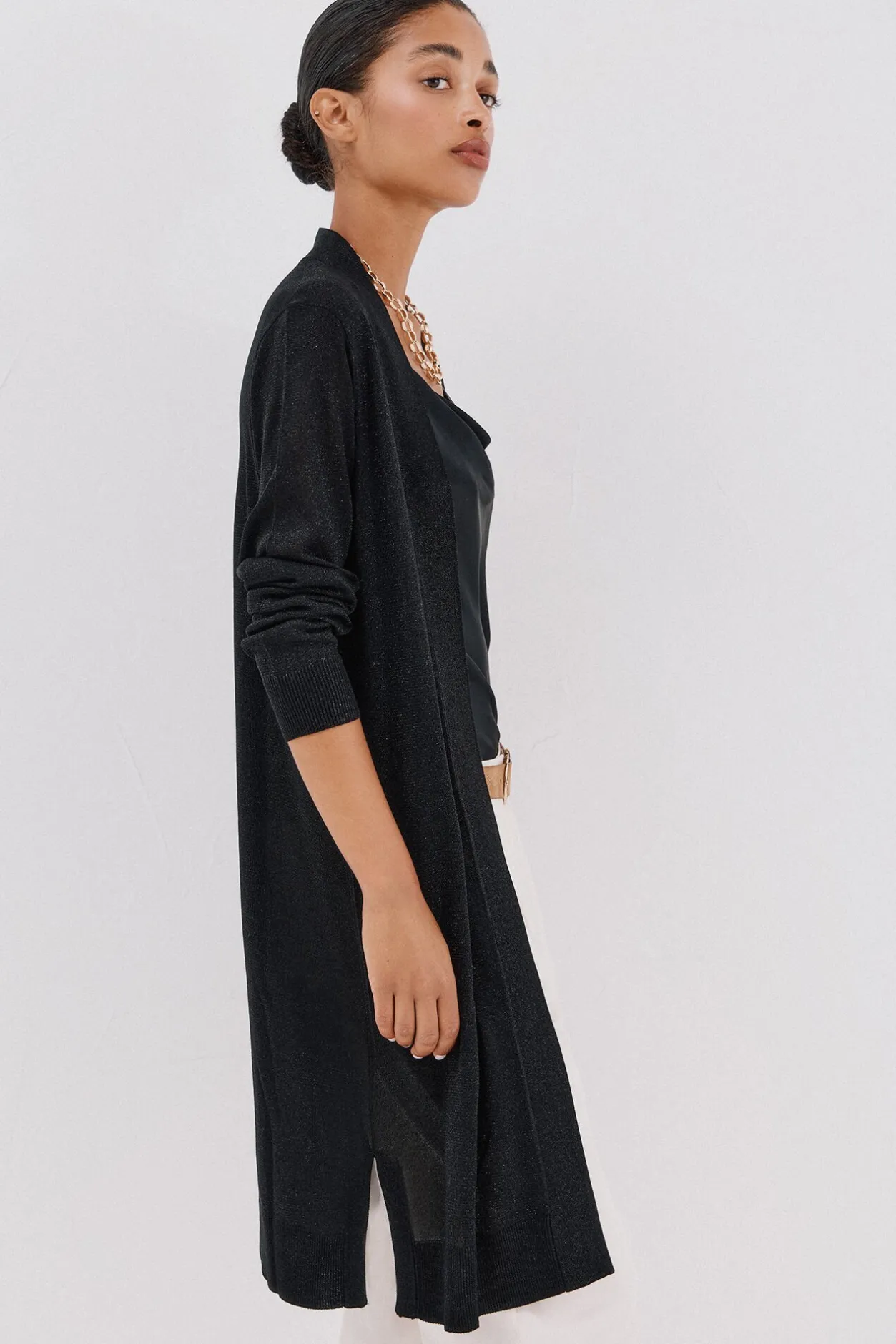 Cortefiel Chaqueta larga lurex Negro Hot