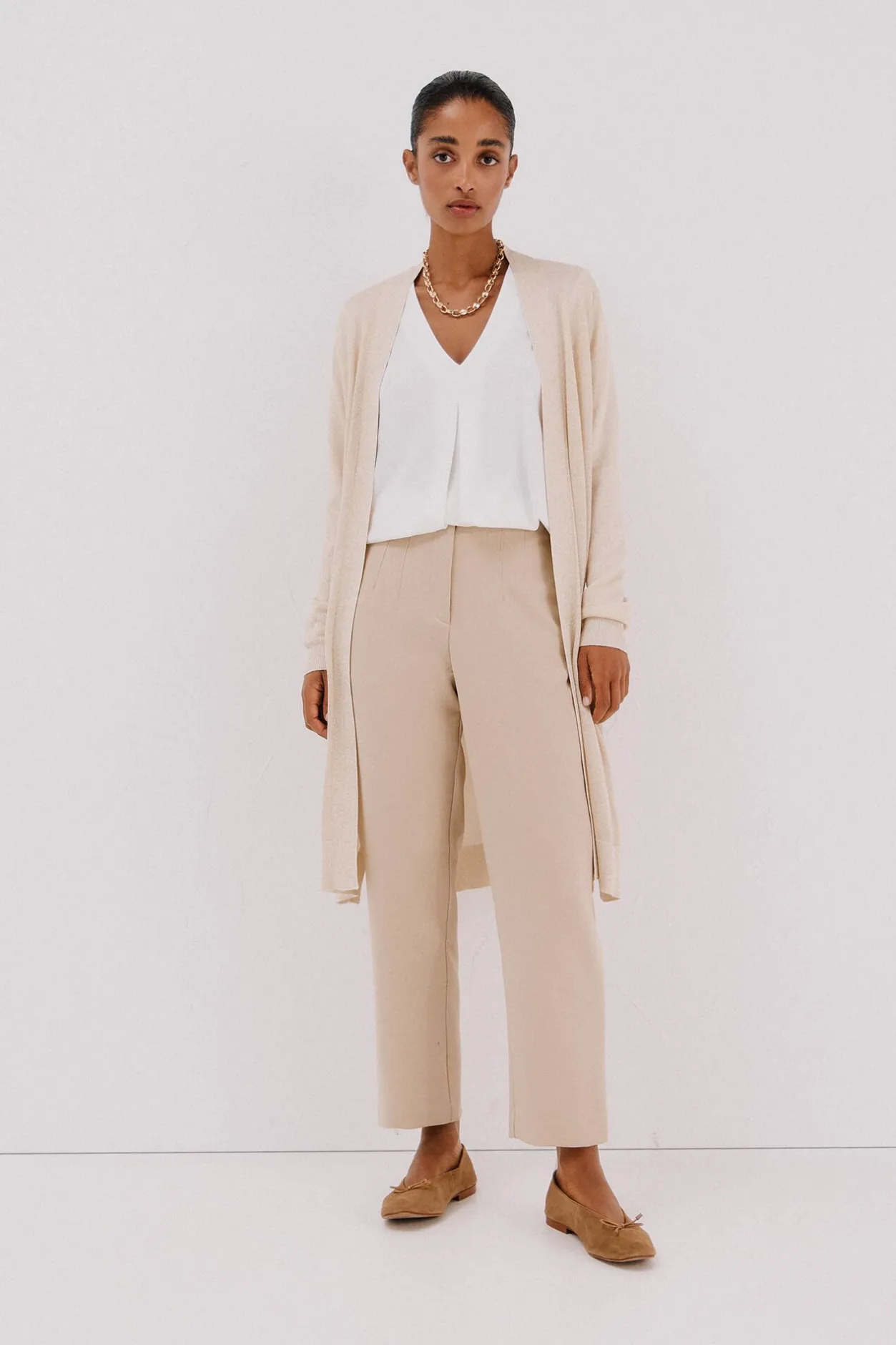 Cortefiel Chaqueta larga lurex Beige Online