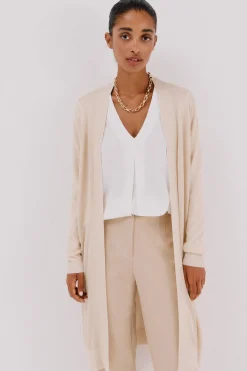 Cortefiel Chaqueta larga lurex Beige Online