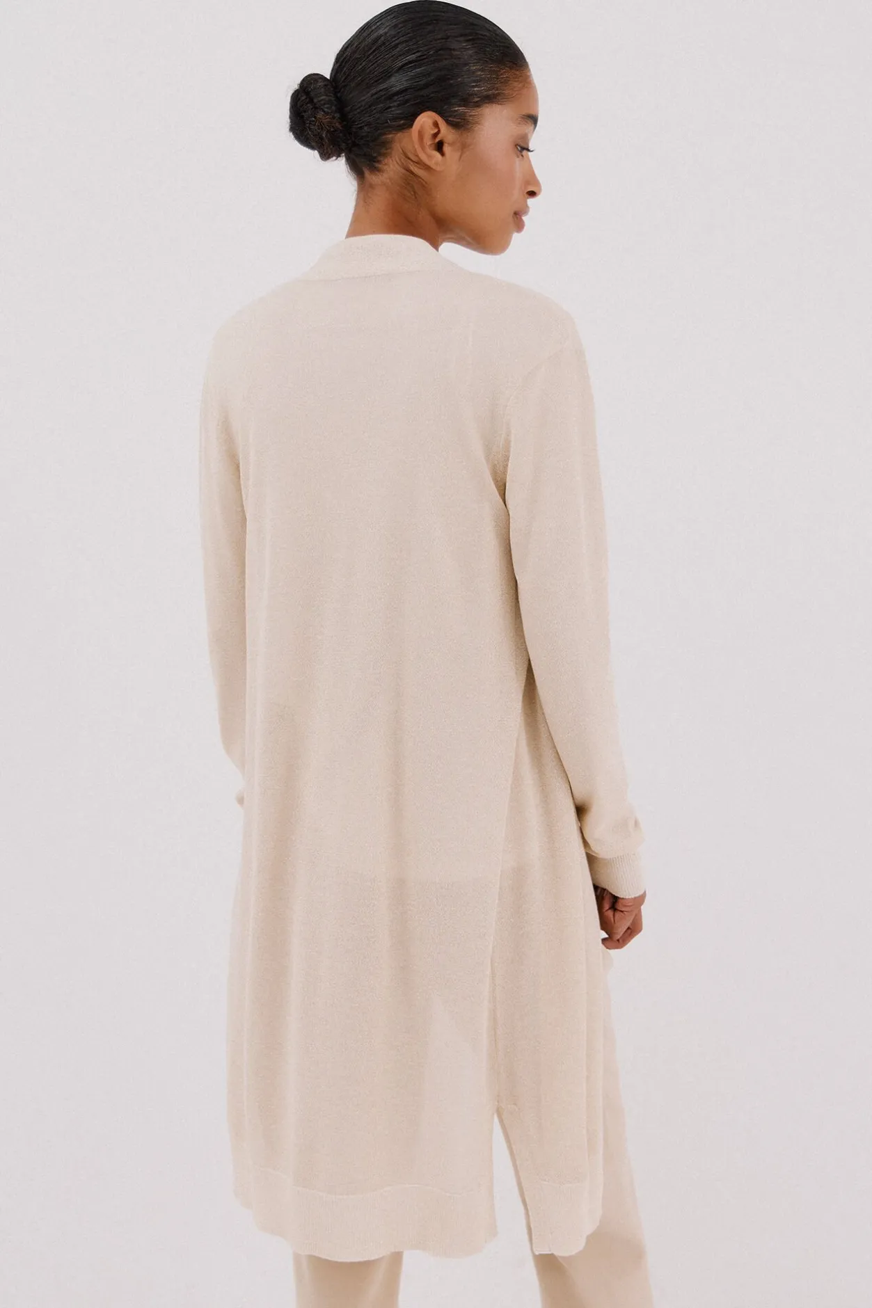 Cortefiel Chaqueta larga lurex Beige Online