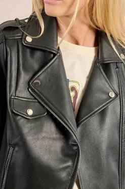 Molly Bracken Chaqueta motera en tejido efecto cuero Negro Hot