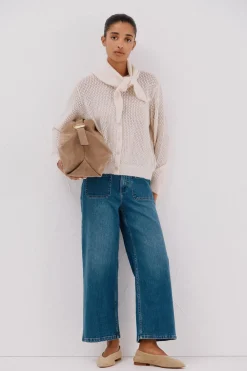 Cortefiel Chaqueta pañuelo punto Marfil Discount